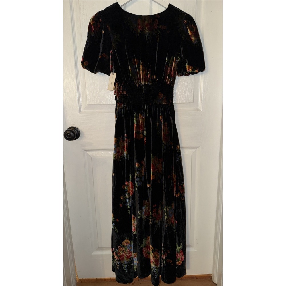 NEW Anthropologie Katerina Button Front Dress Velvet Floral Black Sz XXS Boho - Picture 3 of 10